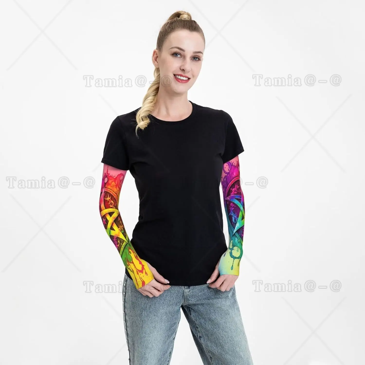 Triple Moon Pentagram Goddess Wiccan Arm Sleeves Uv Protection Sun Unisex Sport Ice Silk Sleeves