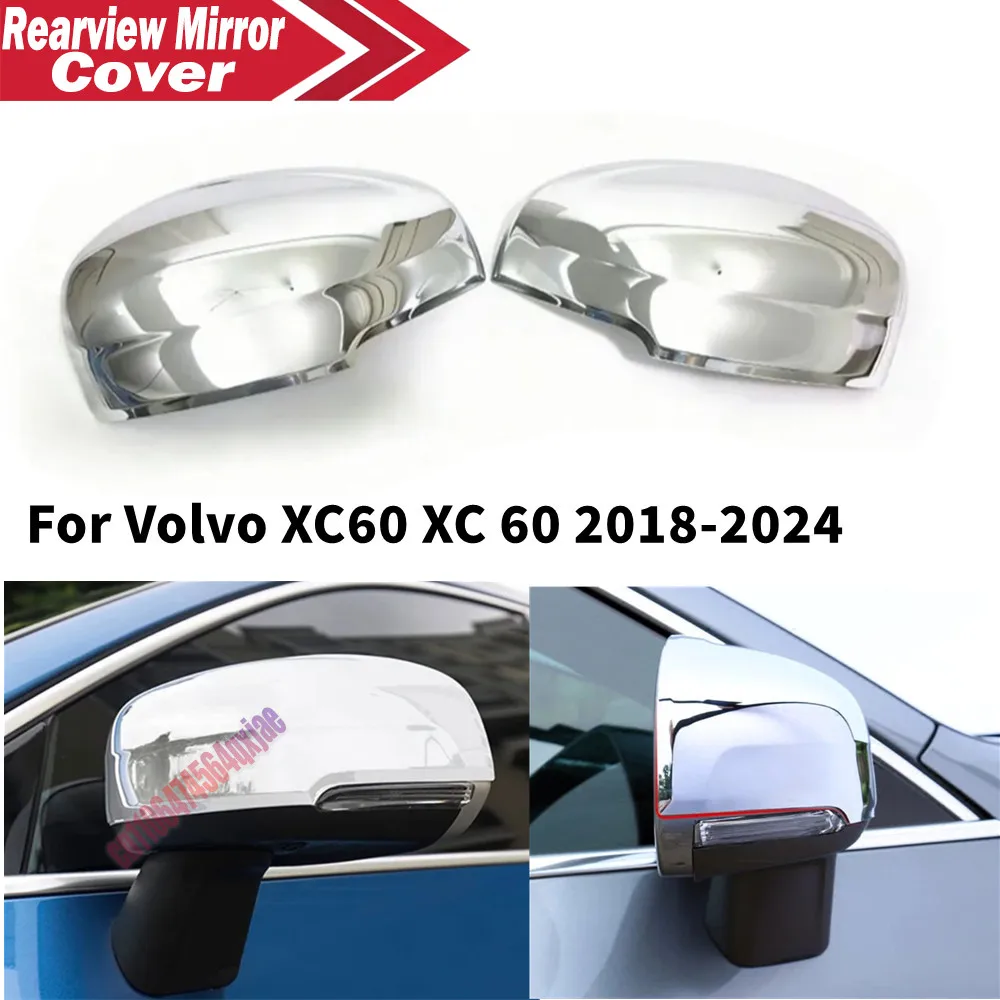For Volvo XC60 2018-2024 ABS Car Rearview Side Mirror Cover Wing Cap Exterior Door Housing Trim Adhesive Sticker