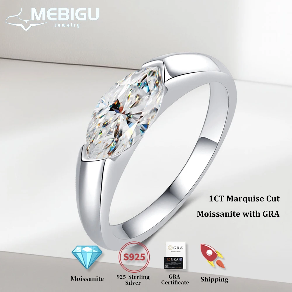 

Mebigu Marquise Cut Moissanite Solitaire Ring 1CT 5*10mm For Women 925 Silver GRA Certified Lab Diamond Party Wedding Band Rings