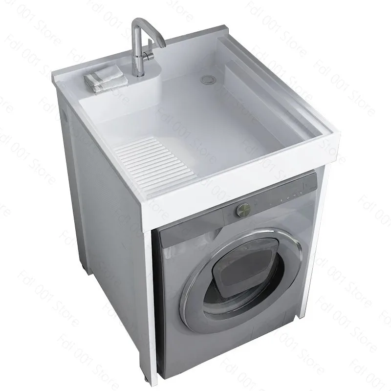 Small Apartment Laundry Cabinet Balcony Integrated Basin Laundry Pool with Rubbing Board Drum Washing Machine Cabinet