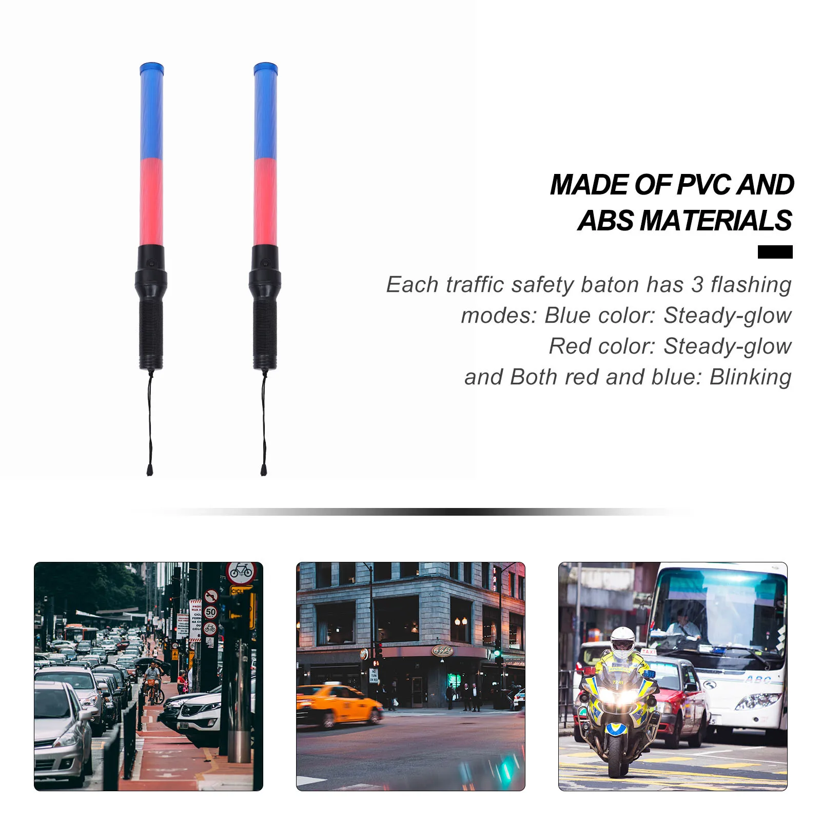 2pcs Traffic Control Led 3 Flashing Modes Red Baton For Emergency Construction Visibility Fog Rain