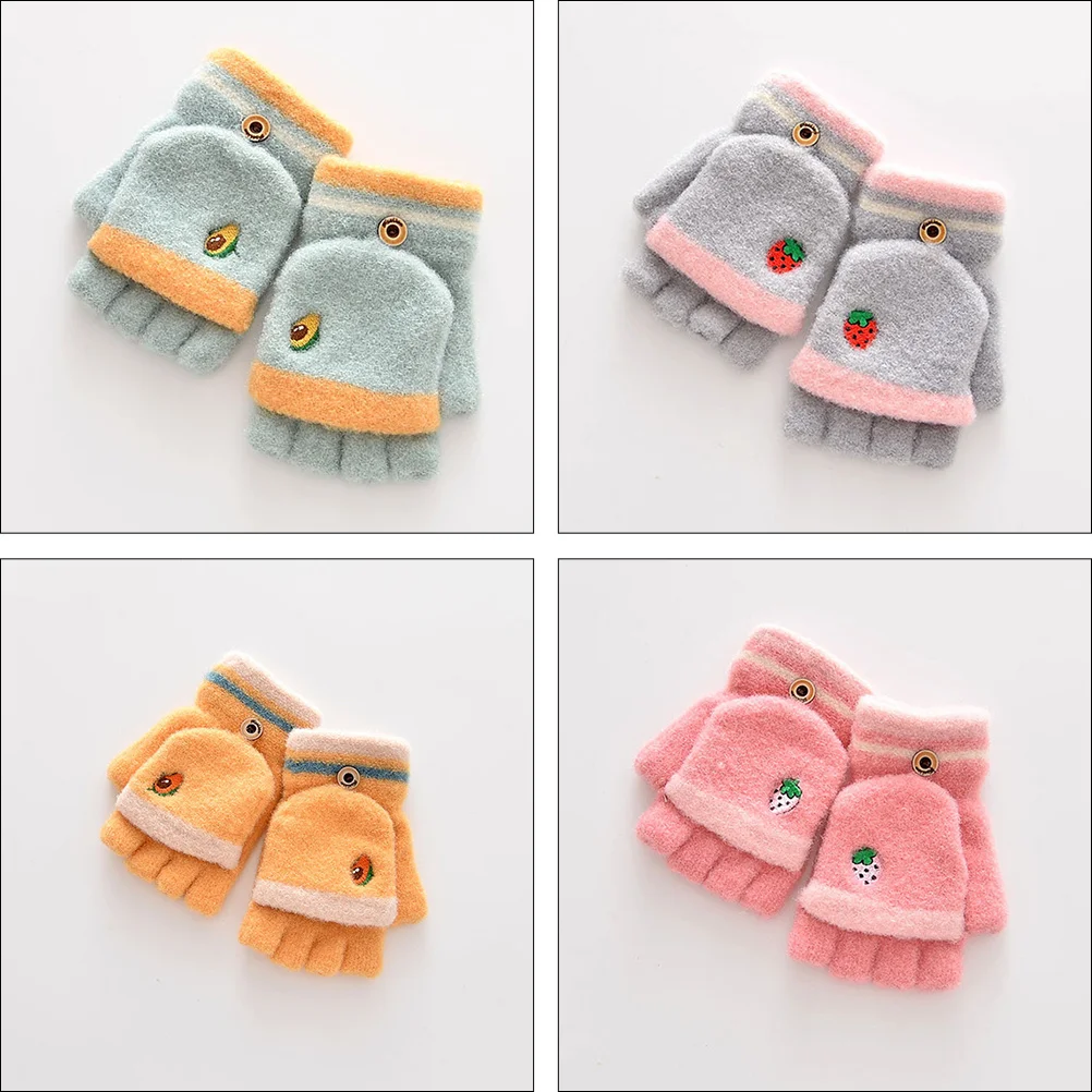 

1Pair Children's Warm Gloves Cartoon Winter Mittens Flip-Cover Embroidered Kid Soft Warm Supplies Gloves Winter Mitten
