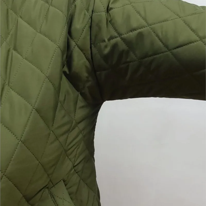 Parkas acolchoadas de algodão feminino, manga comprida, zíper antiestático, jaqueta amassada, casaco argyle, roupas plus size, outono, inverno