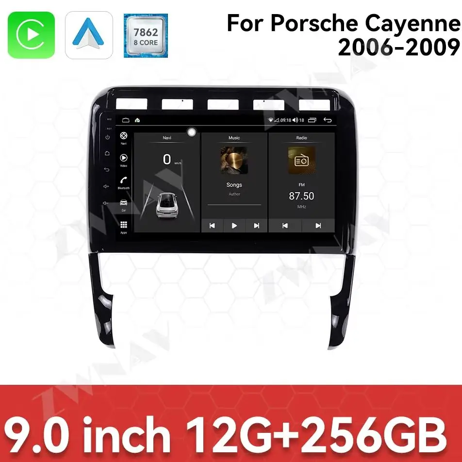 

Беспроводной Carplay 9-дюймовый экран Android 14 Автомобильное радио для Porsche Cayenne 2006-2009 Мультимедийный плеер GPS-навигация DSP Головное устройство