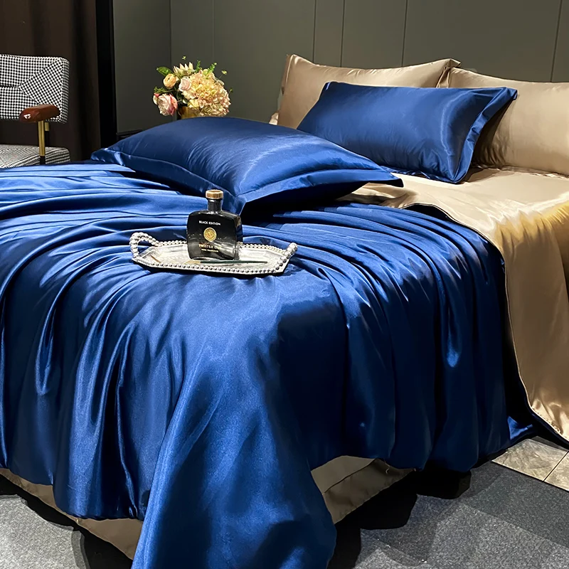 New 2025 Elegant Light Luxury Bedding Set, 4 Pieces, for 2.0m Double Bed, Rich Tencel, Solid Color, with Bed Linens.