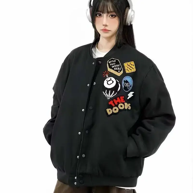 

ex American High Street Sle Бейсбольный джет с вышивкой для пары Свободная модная верхняя одежда на весну и осень