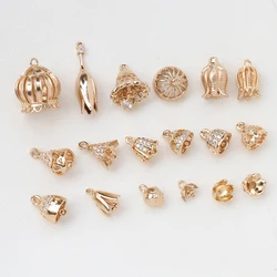 1pcs Copper Plated 18k Zircon Retro Hollow Flower Holder Flower Hat Diy Handmade Jewelry Earrings Necklace Accessories Charms