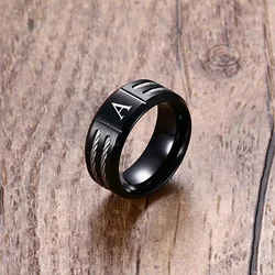 Stylish Black Mens Initial Ring, Waterproof Stainless Steel A-Z Letter Wedding Bands for Male Boys Finger Gift Jewelry