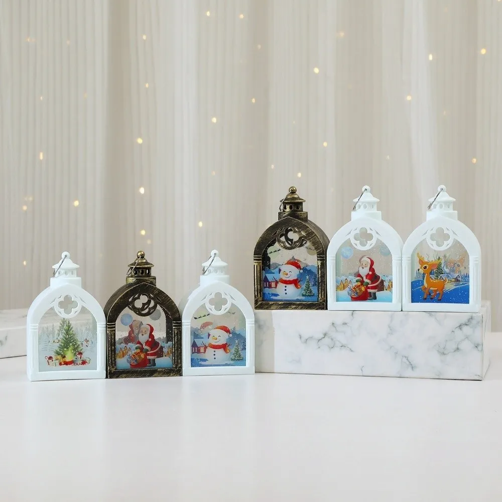 Retro Mini Christmas Lantern Retro Christmas Tree Christmas Wind Lamp With Hook Snowman Desktop Christmas Lamp Window Display
