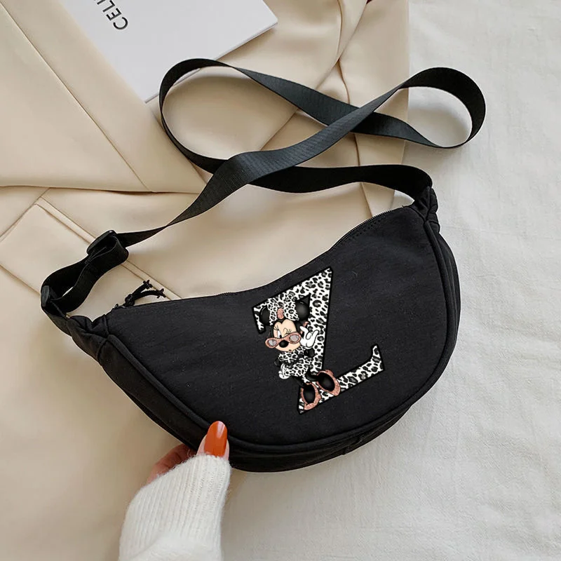 Bolso de mano pequeño de Minnie Mouse para mujer, bandolera de nailon con 26 letras en inglés, A-Z