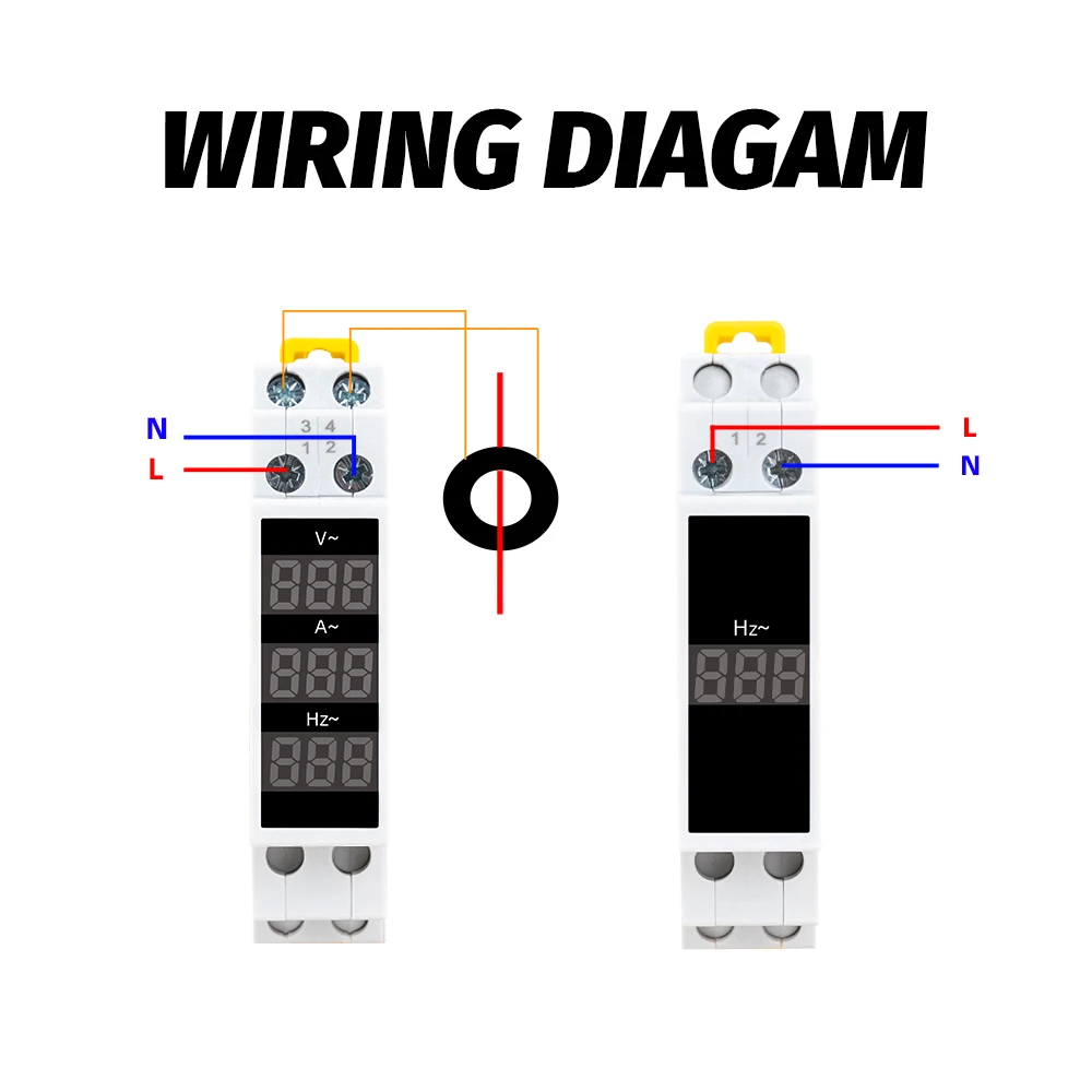 Din Rail 18mm Voltage Current HZ Meter AC 80-500V 220V 380V 100A Modular Ammeter Voltmeter LED Indicator Digital Volt Tester