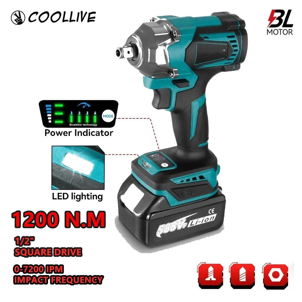 

21V Cordless Impact Wrench, Brushless Impact Wrench 1/2 inch Max Torque 700N.m,High Torque Power Impact Gun for Car/Home