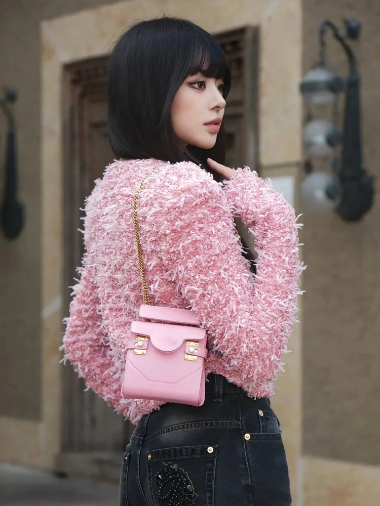 Eza Nevjrh Roze ort Gebreide Trui Jas Dames Ele Sle Thiened Bloemenpatroon Rechte Buis Lange Sve Top