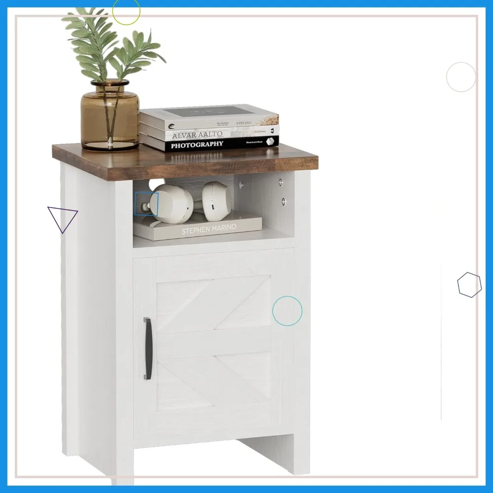 

Современная тумбочка для фермерского дома с полкой и дверью сарая, белый приставной столик для спальни для домашнего декора