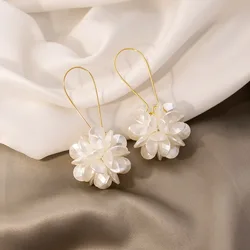 Temperament White Pearl Petal Ball Drop Dangle Earrings for Women Exquisite Fashion Korea Earring Jewelry Accessories Gift