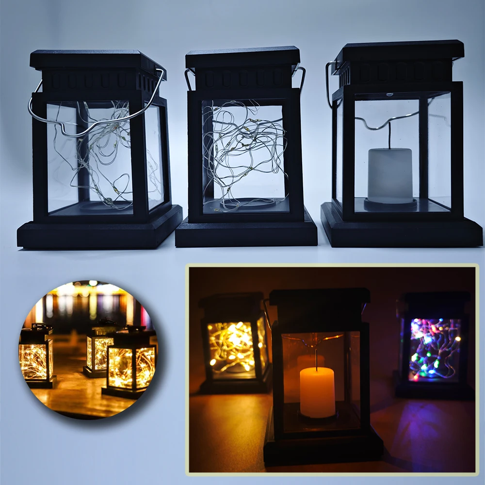 

Solar Hanging Lantern Outdoor, Candle Effect Light with Stakes for Garden, Patio, Lawn, Deck, Umbrella, Tent, Tree, Yard