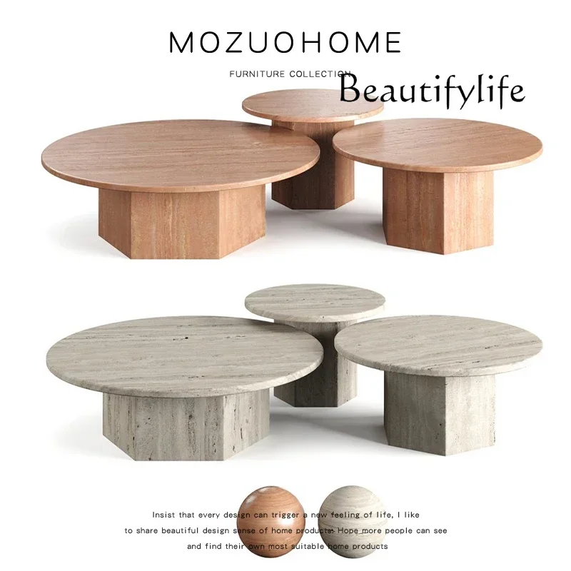 

BJ FKNordic Designer Natural Stone Cave Coffee Table Creative Round Minimalist Size Apartment Coffee Table