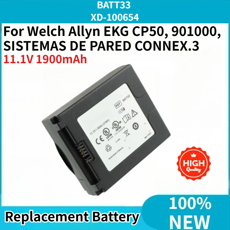 11.1V 1900mAh High Quality BATT33 XD-100654 For Welch Allyn EKG CP50, 901000 Brand New Replacement Battery
