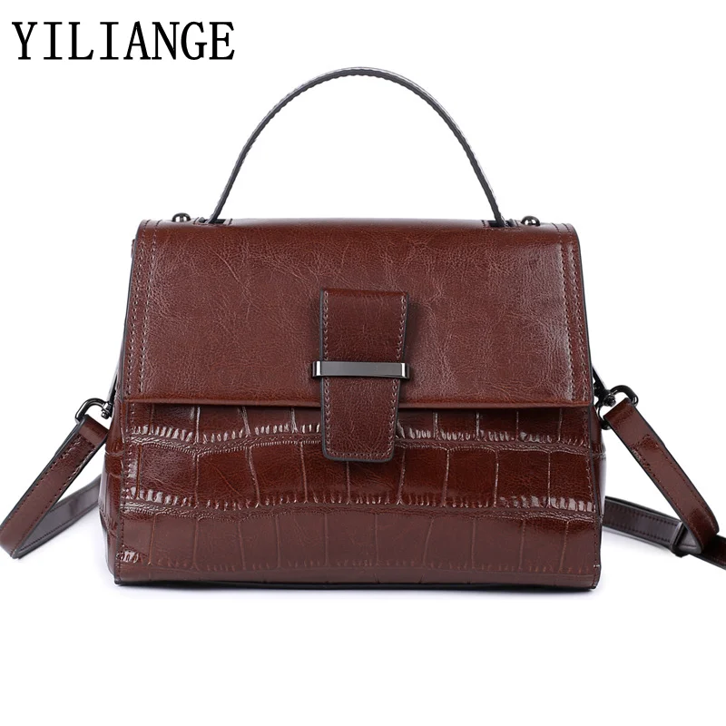 Fashion first layer cowhide bags for women  Horizontal square all-match luxury handbag Korean style oil wax cowhide shoulder bag