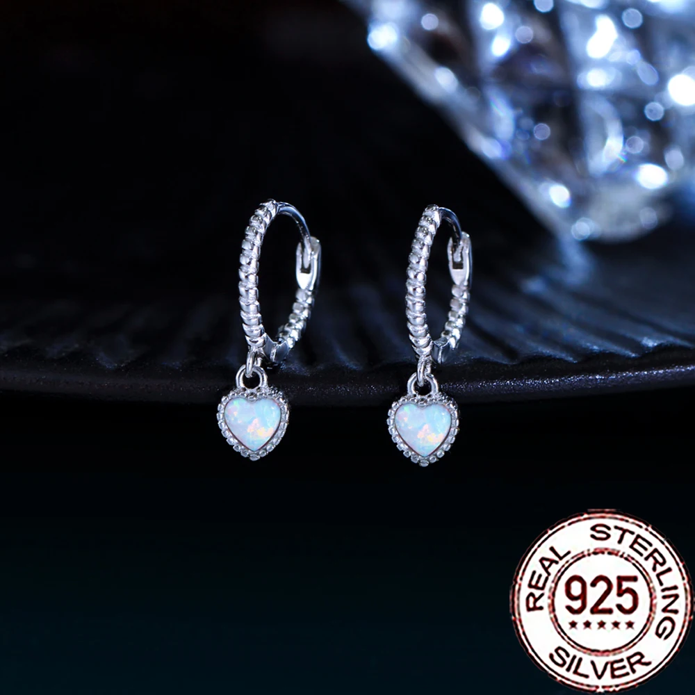 

CWWZircons 925 Sterling Silver Vintage Mystic Opal Heart Shape Dangle Hoop Earrings for Women Anniversary Jewellery Gifts SE112