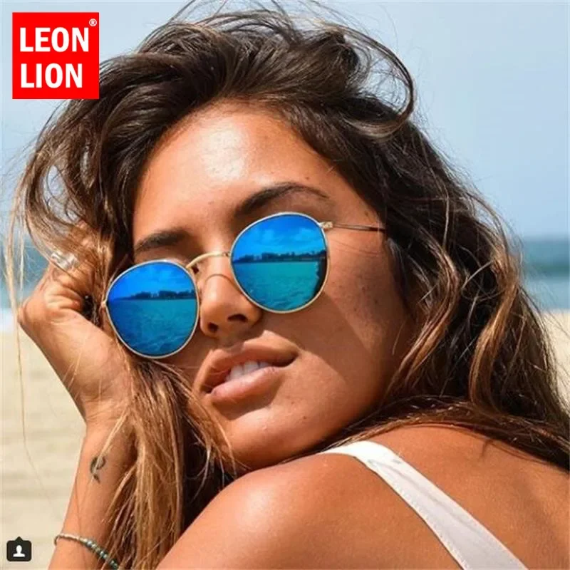 LeonLion 2023 Metal Oval Sunglasses Women Mirror Classic Retro Vintage Street Beat Eyewear Men Driving Oculos De Sol UV400