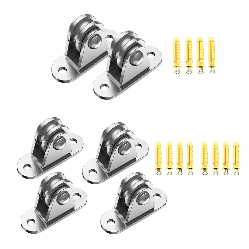 2/4Pcs Heavy Duty Fixed Pulley Detachable Stainless Steel Pulley Block Kit Wall-Mounted Pulley 176 Lb Loading Lifting Wheel Tool