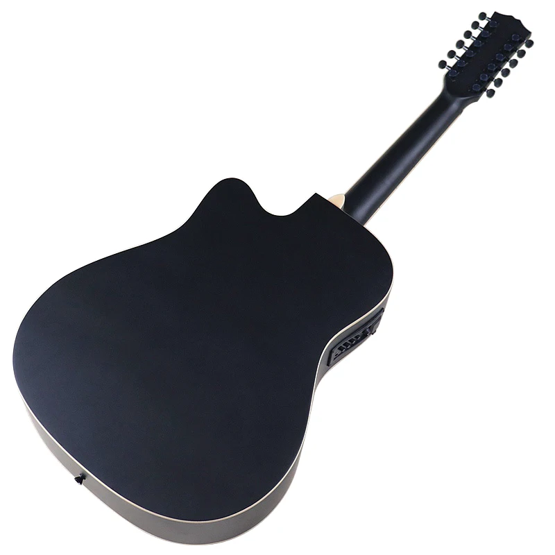 Black Color 12 String Electric Acoustic Guitar Cutaway Design 41 Inch Full Basswood Body Matte Finish Folk Guitar