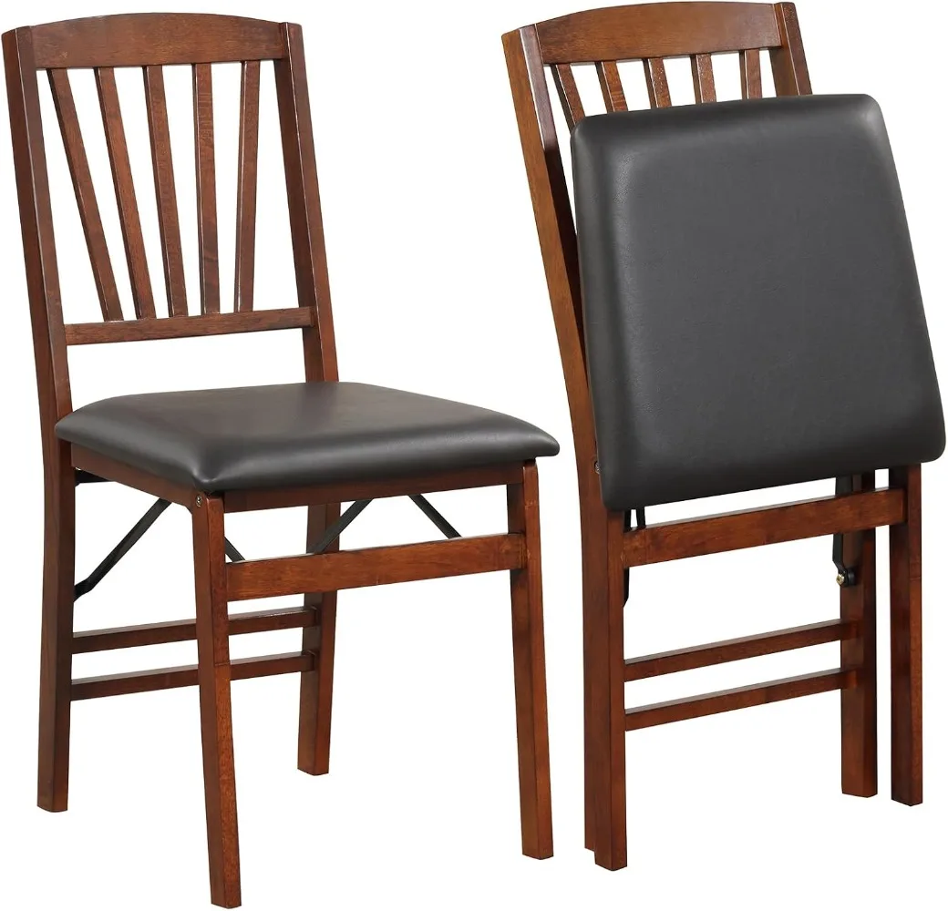 Giantex Folding Dining Chairs Set of 2, Foldable Wood Kitchen Chairs with Padded Seat, Solid Wood Frame, Max Load 400 Lbs, No