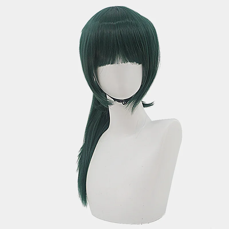 Peruka syntetyczna do cosplayu Jujutsu Kaisen Zenin Mahito, styl zacisku tygrysiego pyska, ciemnozielona.