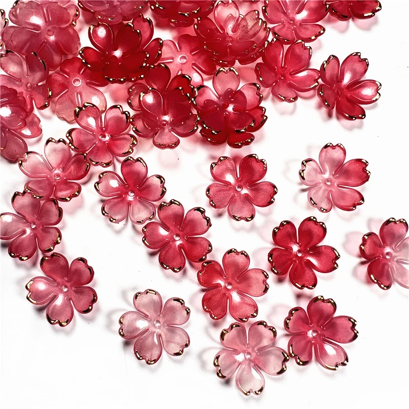 50 unids/lote 19mm flores de cerezo acrílicas cuentas de flores pétalos conectores de encanto Diy pendientes joyería para el cabello accesorios de resina