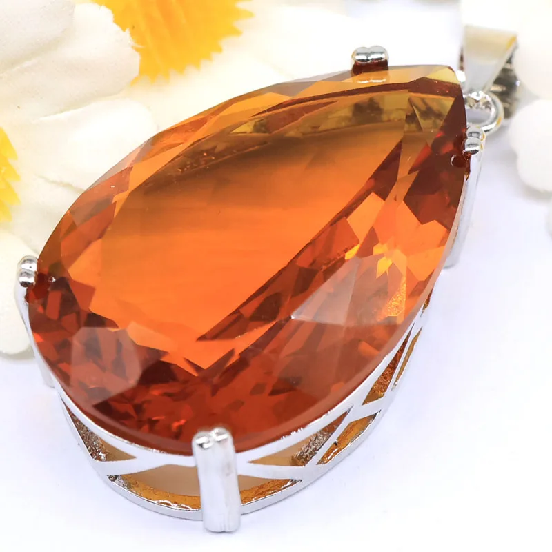 40x20mm Eye Catching 10g Created Big Gemstone Honey Citrine Rhodolite Garnet Present Silver Plated Pendant