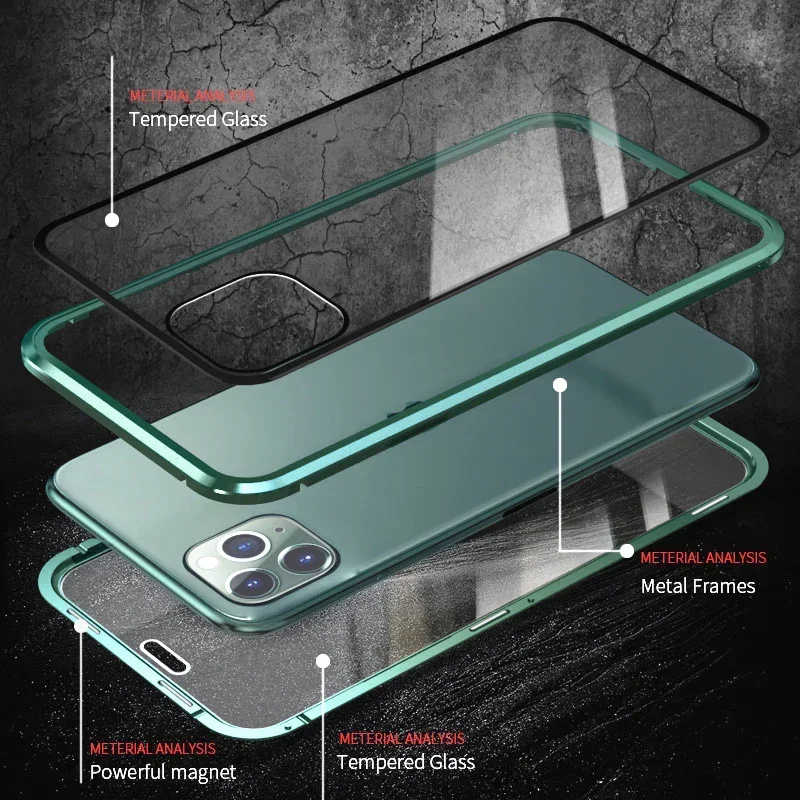 For iPhone 16 15 14 13 12 11 Pro Max X XR 8 7 Anti-peeping Privacy Screen Phone Case Metal Bumper Double Side Shockproof Cover