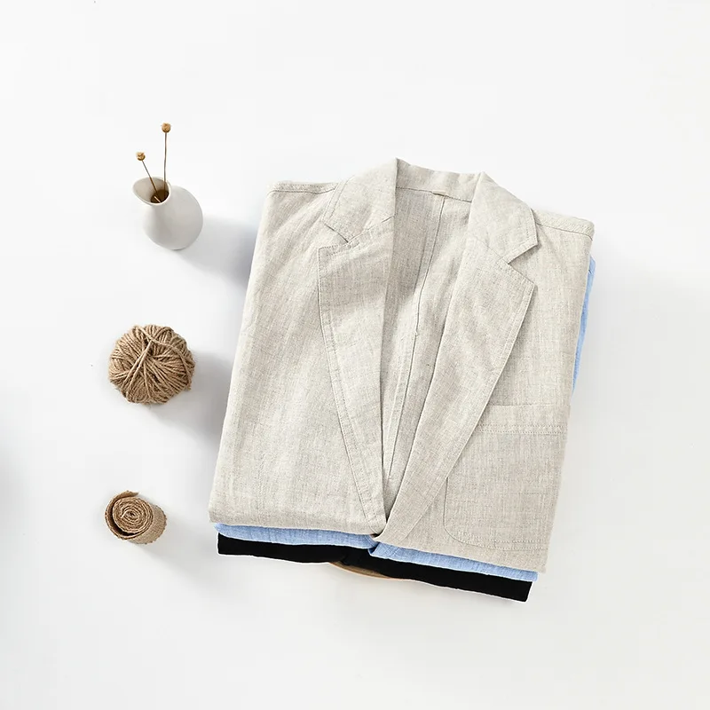 Japan Style Solid Color Linen Material Suit for Men Women Size S-3XL Casual Linen Suit Thin Jacket Female Vacation Suits