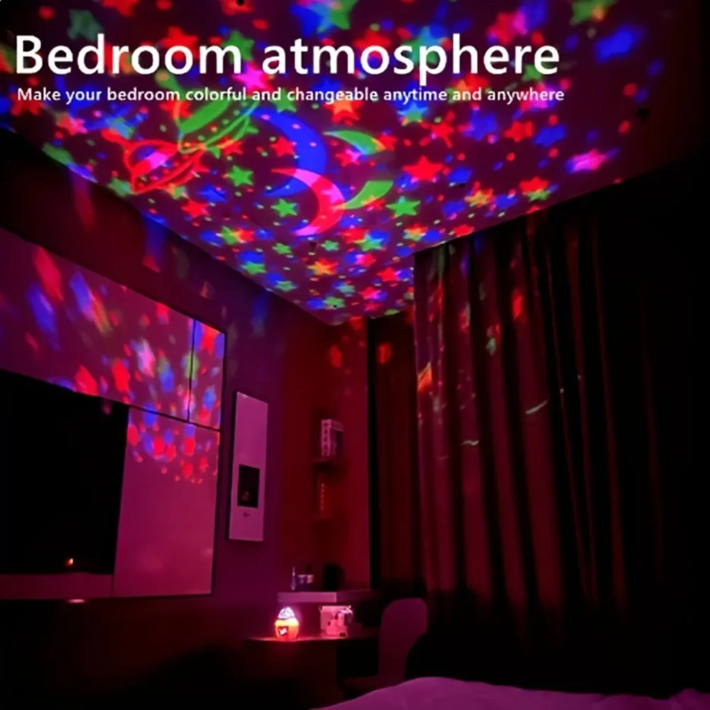 USB Star Projector Night Light Projection Lamp Bedroom Automatic Rotating Room Lighting Lamp for Home Theater Christmas Decor