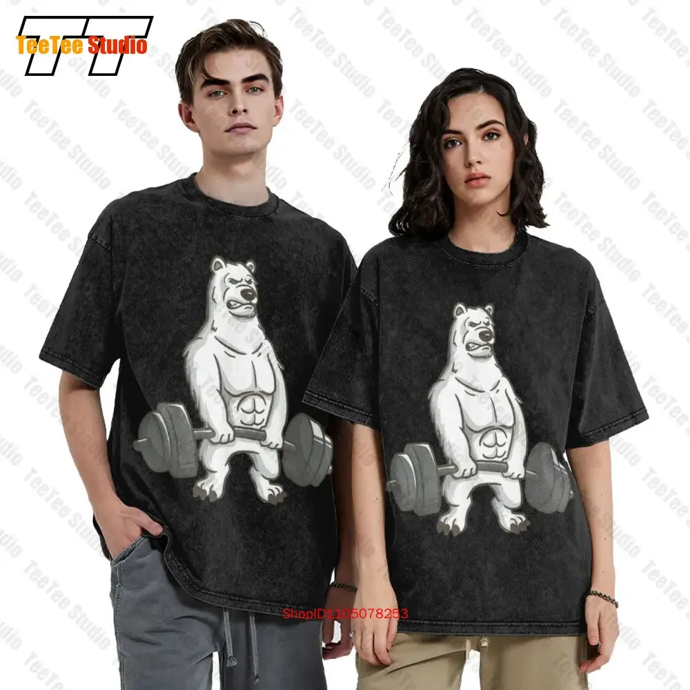 Polar Bear Powerlifting Weightlifting Gym And Animal Trend 2021 Vintage Oversized T-Shirt 45H6