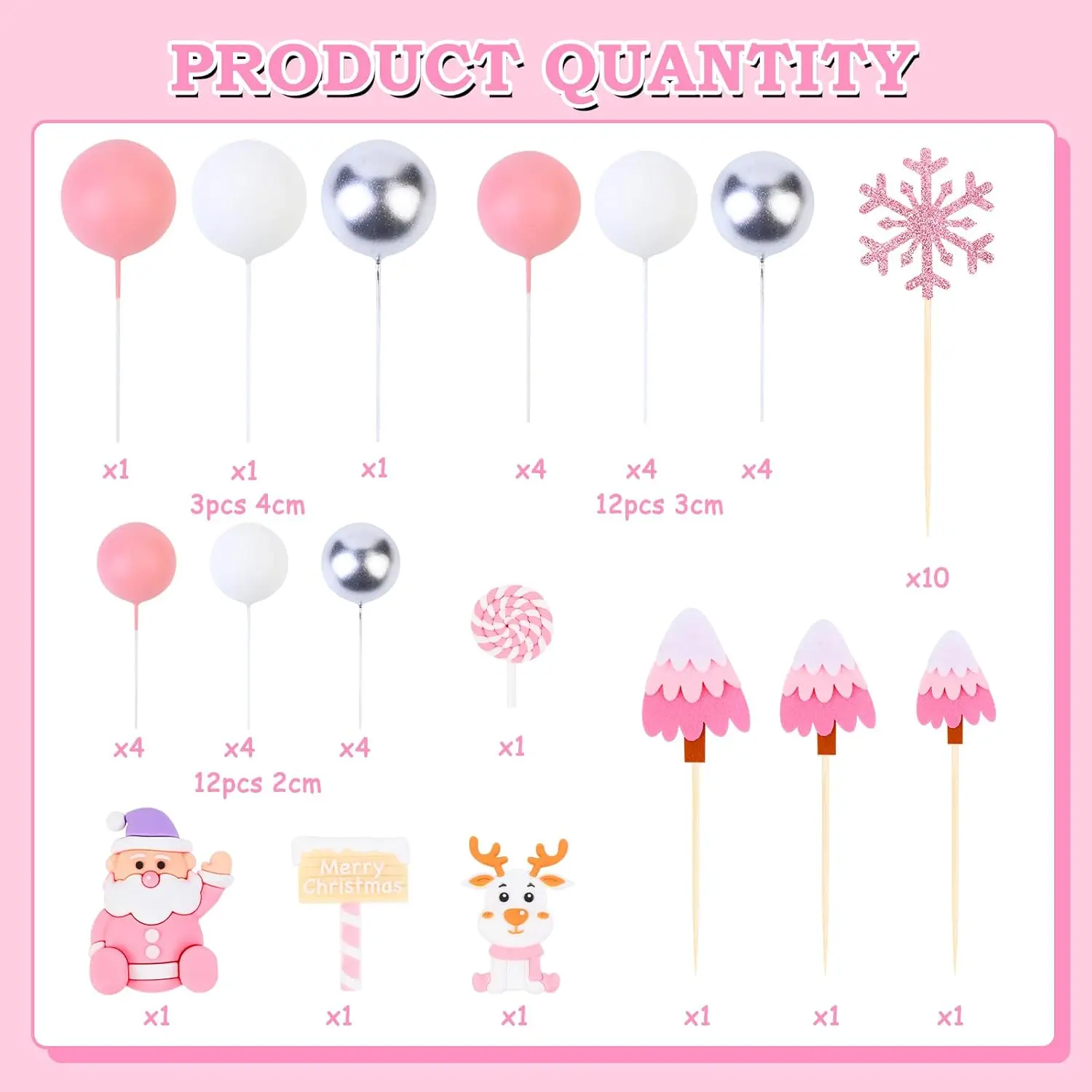 Alat peraga kue Natal Selamat Natal lolipop rusa Sinterklas dekorasi bola Natal perak putih merah muda perlengkapan pesta liburan musim dingin