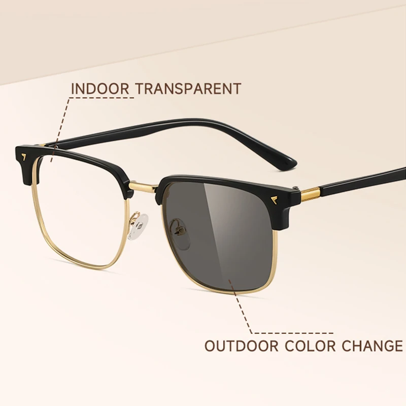 

BEAU FIVE Vintage Metal Frame Photochromic Blue Light Blocking Glasses Auto-Tint UV Protective Stylish Eyewear F108