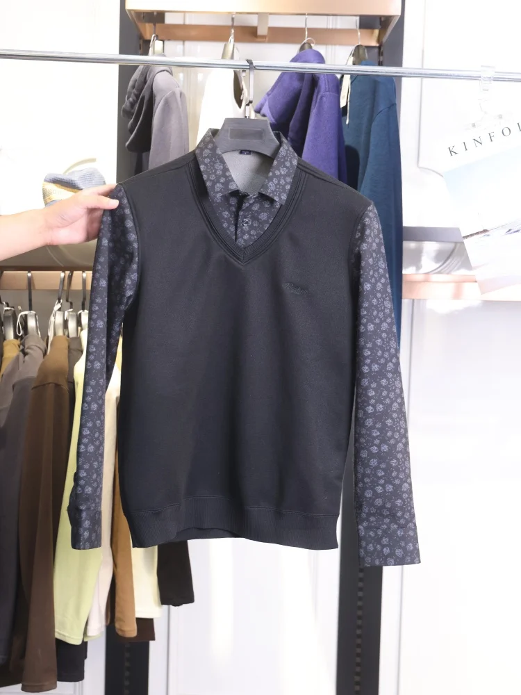 

Faionable Skin-friendly Comfortable Men's Knitted Sweater Fce-lined Fake Two-piece Polyester Fiber Daily Wear Long Sv...