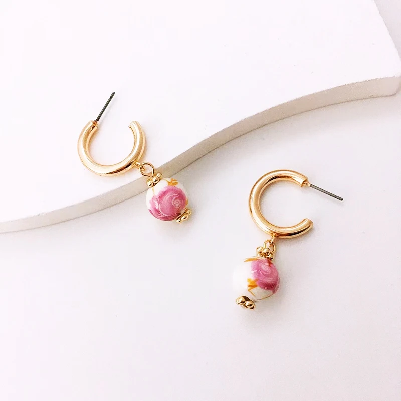 Europe and America Simplicity Fashion Bead National Style Blue and White Porcelain Minority Design Jewelry for Women Earring