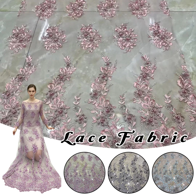 

Pearl Rope Embroidery Mesh Fabric Beads Lace Fabric High Quality French Style Nigeria Dresses DIY Sewing for Women Party Wedding