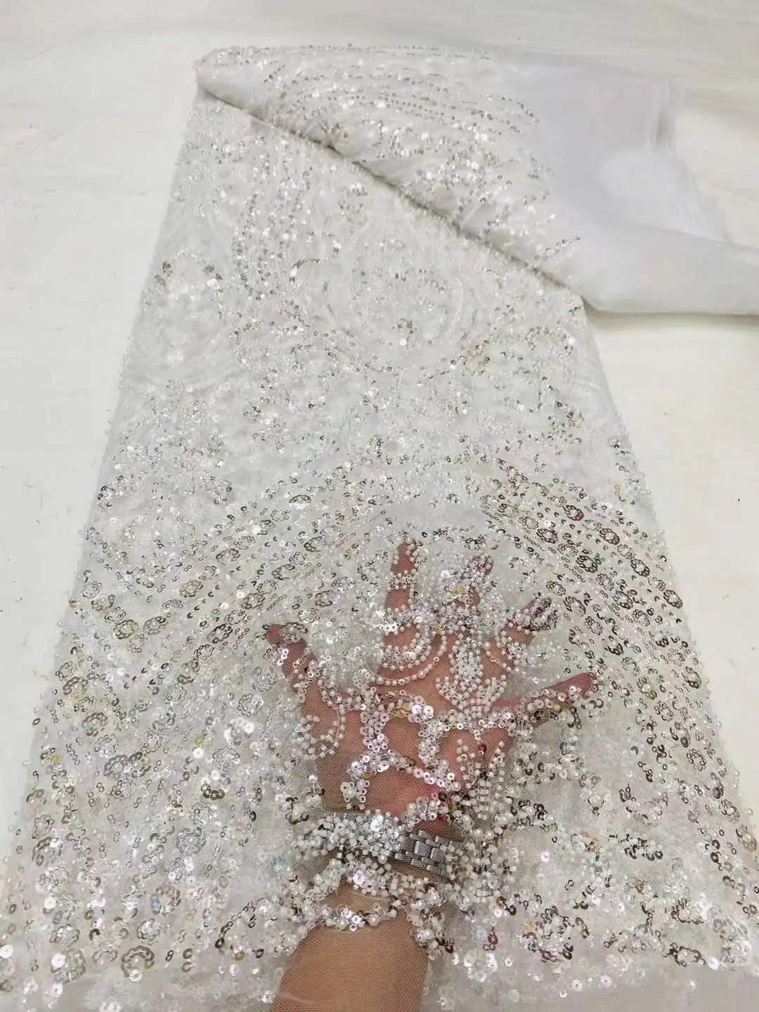 Tissu en dentelle perlée à paillettes africaines pour robe de mariée NigWin, maille française, luxe haut de gamme, haute qualité, marié, 2024