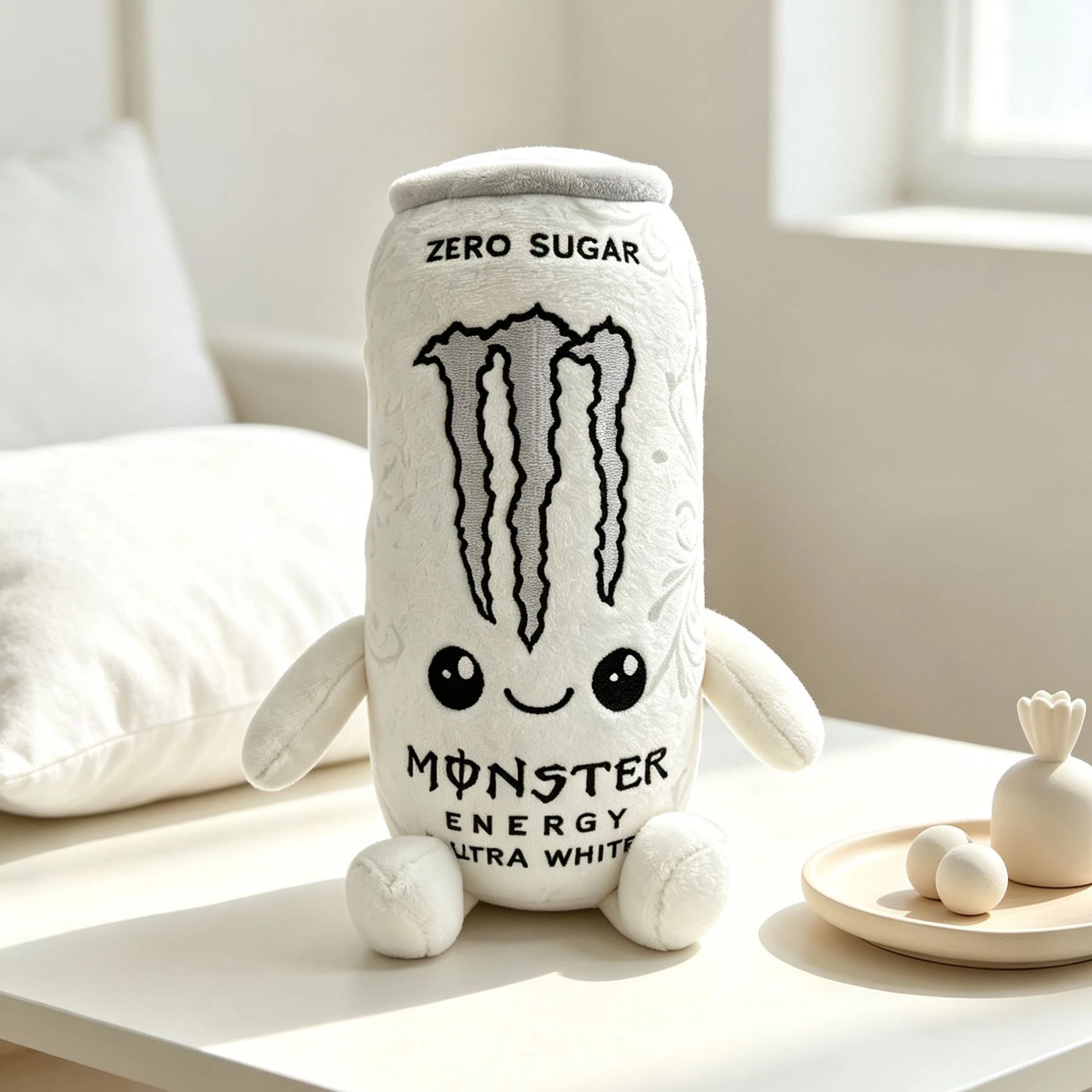 New Simulation White Energy Drink Can Shaped Plush Toy Zero Sugar Theme Soft Stuffed Doll Desktop Ornament Holiday Gift For Fans