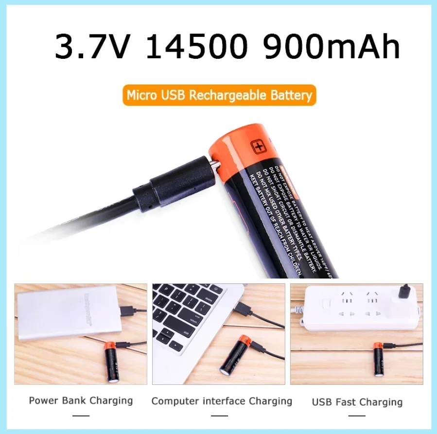 Doublepow USB Rechargeable Fan Battery 900mAh AA 3.7V Li Batteries Flashlight 14500 Lithium-ion Tip for Smart Alarm Clock Cell