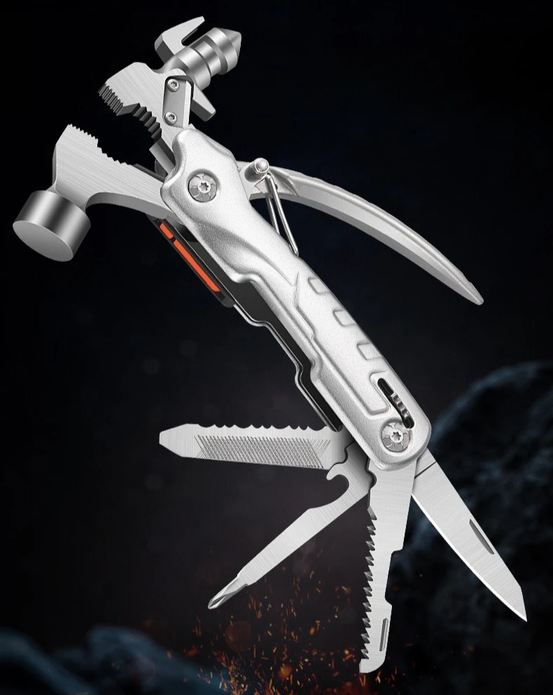 

Outdoor Woodworking Hammer with Flashlight Camping Pliers Multifunctional Stainless Steel Portable Nail Lifting EDC Hammer