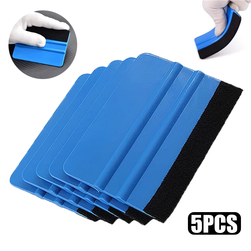

Vinyl Carbon Fiber Window Ice Remover Cleaning Wash Auto Car Blue Scraper With Felt Squeegee Tool Film Wrapping Scraper 1/3/5Pcs