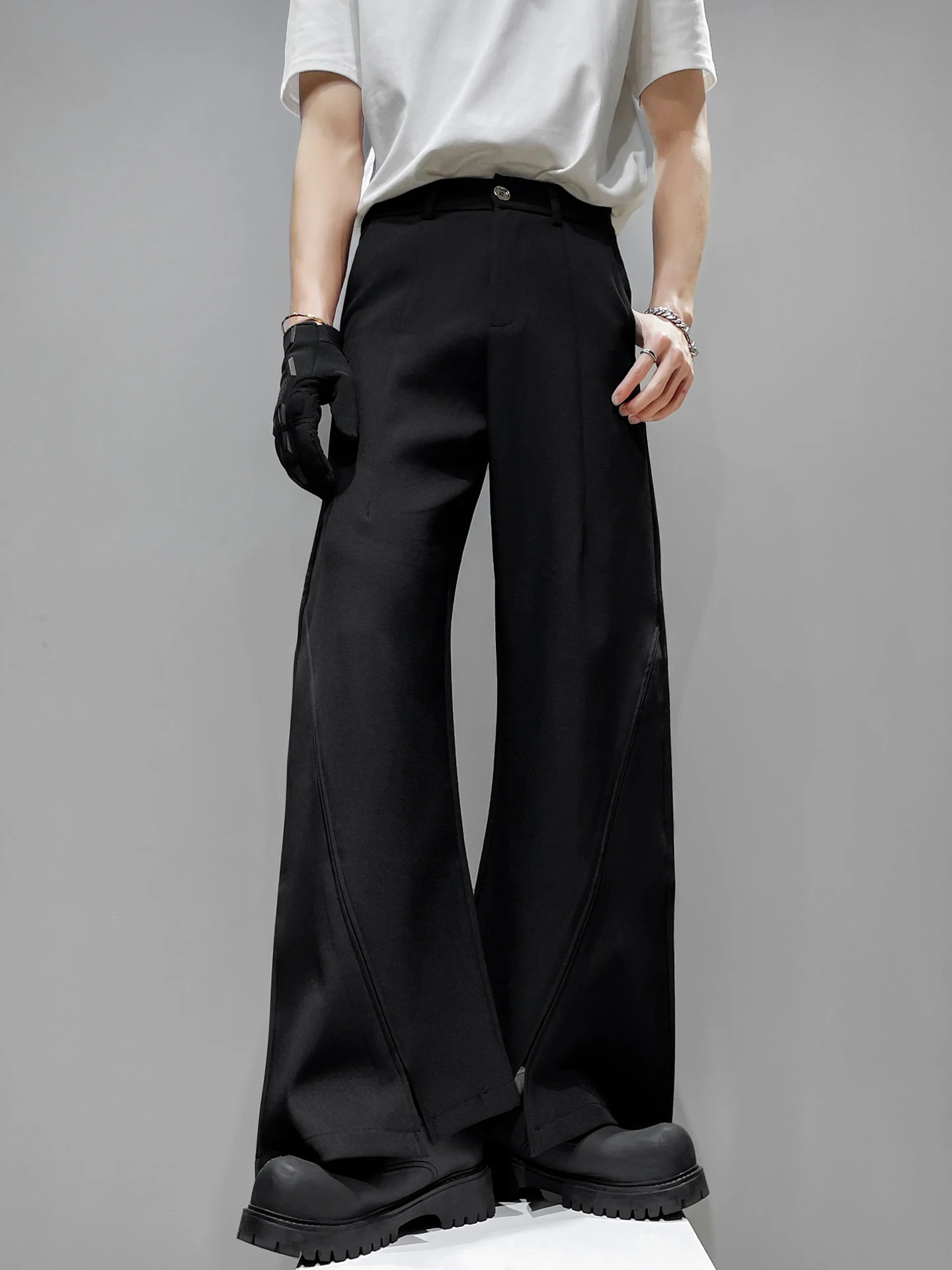 

Мужские широкие брюки свободного кроя, осенние, модные, молодежные, повседневные, длинные, асимметричные, с вырезами