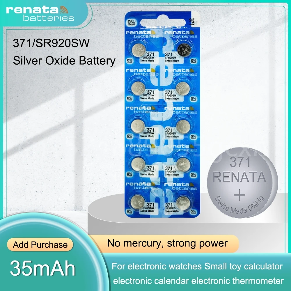 New Renata 371 SR920SW AG6 LR920 LR69 920 1.55V Silver Oxide Watch Battery for Toy Remote Swiss Made Button Coin Cell