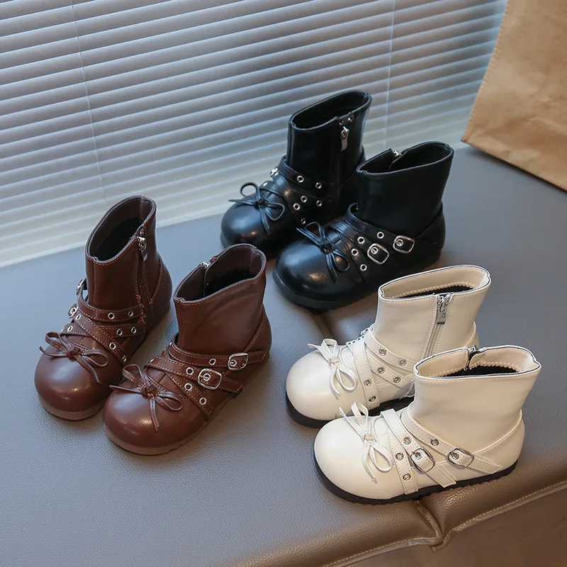 

Осень-зима, новые однотонные модные детские ботинки из искусственной кожи с пряжкой на ремне, повседневные низкие ботинки на плоской подошве с мягкой подошвой