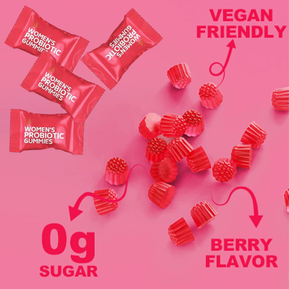 علكة بروبيوتيك للنساء، علكة التوازن الأنثوي، بروبيوتيك التوت البري لصحة المهبل للمرأة، توازن درجة الحموضة للخميرة |   60 علكة