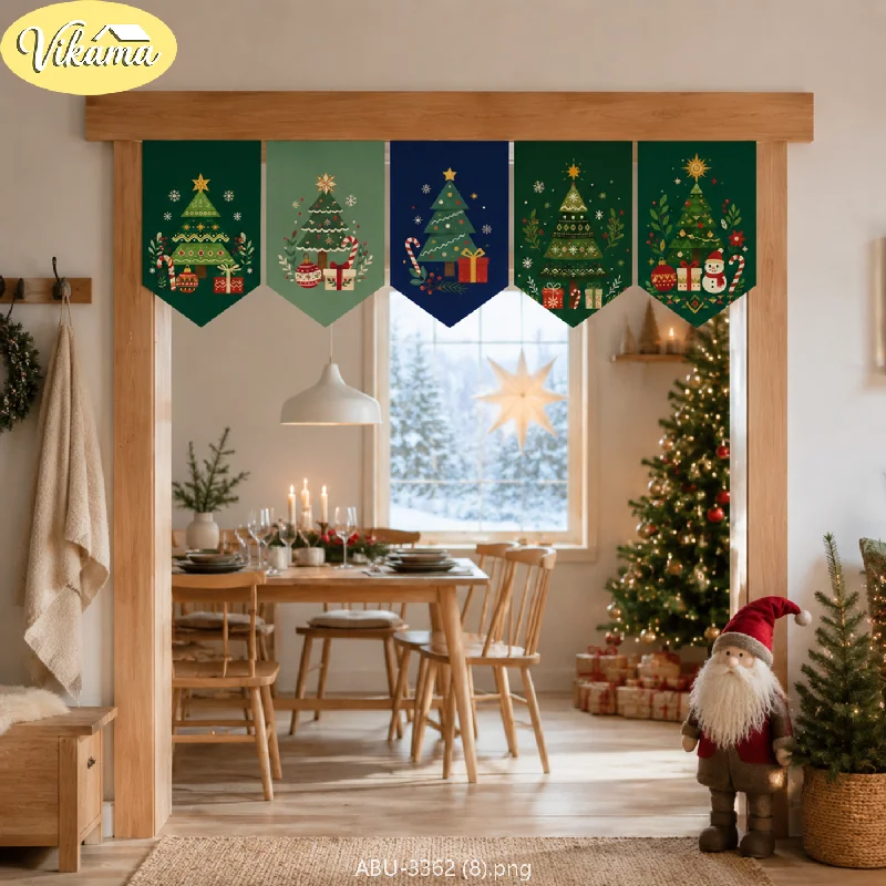 VIKAMA Christmas Triangle Banner, Cute Christmas Tree Banners, Winter Holiday Banners, Fireplace and Dining Room Home Decor